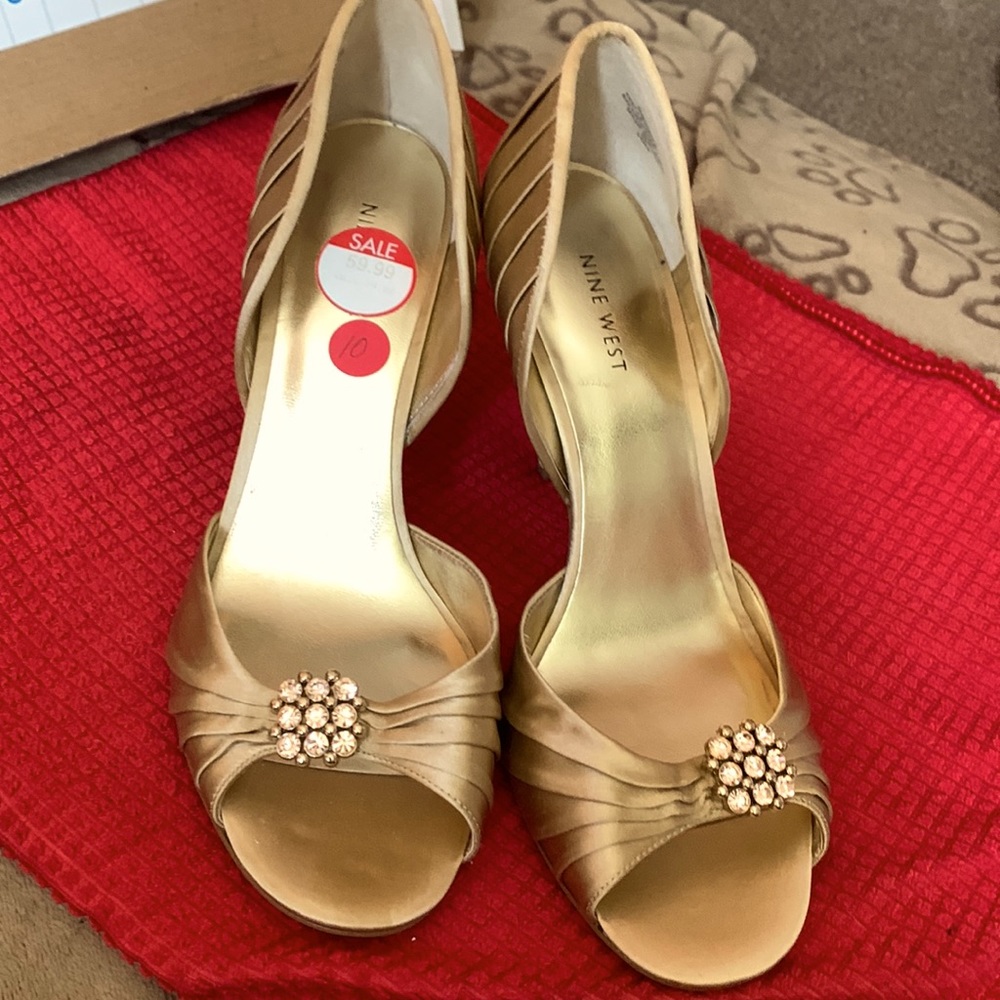 Gold satin special occasion heels